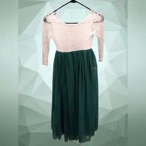 Elegant White and Green Lace Dress